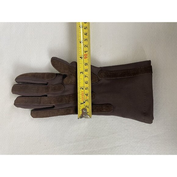 Vintage Isotoner Brown Nylon Leather Trim Driving Gloves Women One Size - Picture 8 of 8
